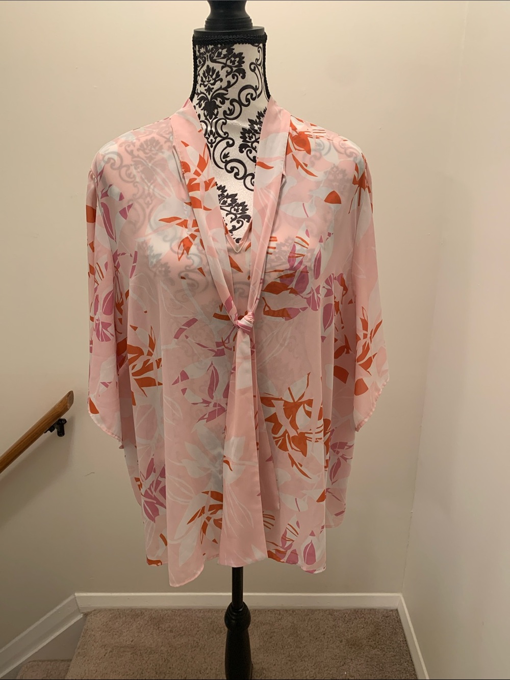 Eloquii Pink & Rust Floral Sheer Kimono